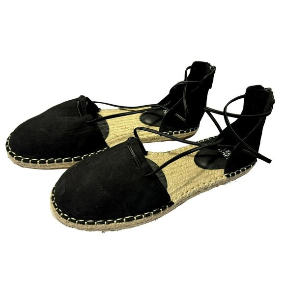 Eileen Fisher ESPADRILLES Black Suede d'Orsay Laced Close Toe Sandals Bk Zip 6M - Picture 7 of 7